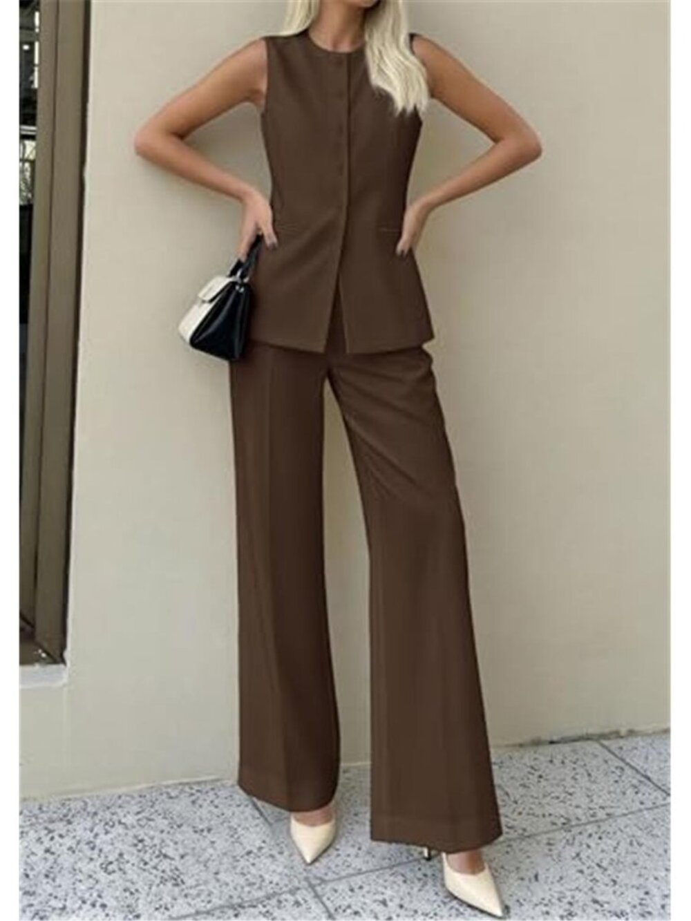 Women's 2 Piece Sets Summer Sleeveless Blazer Vest Pants Suit - Picture 6 of 6